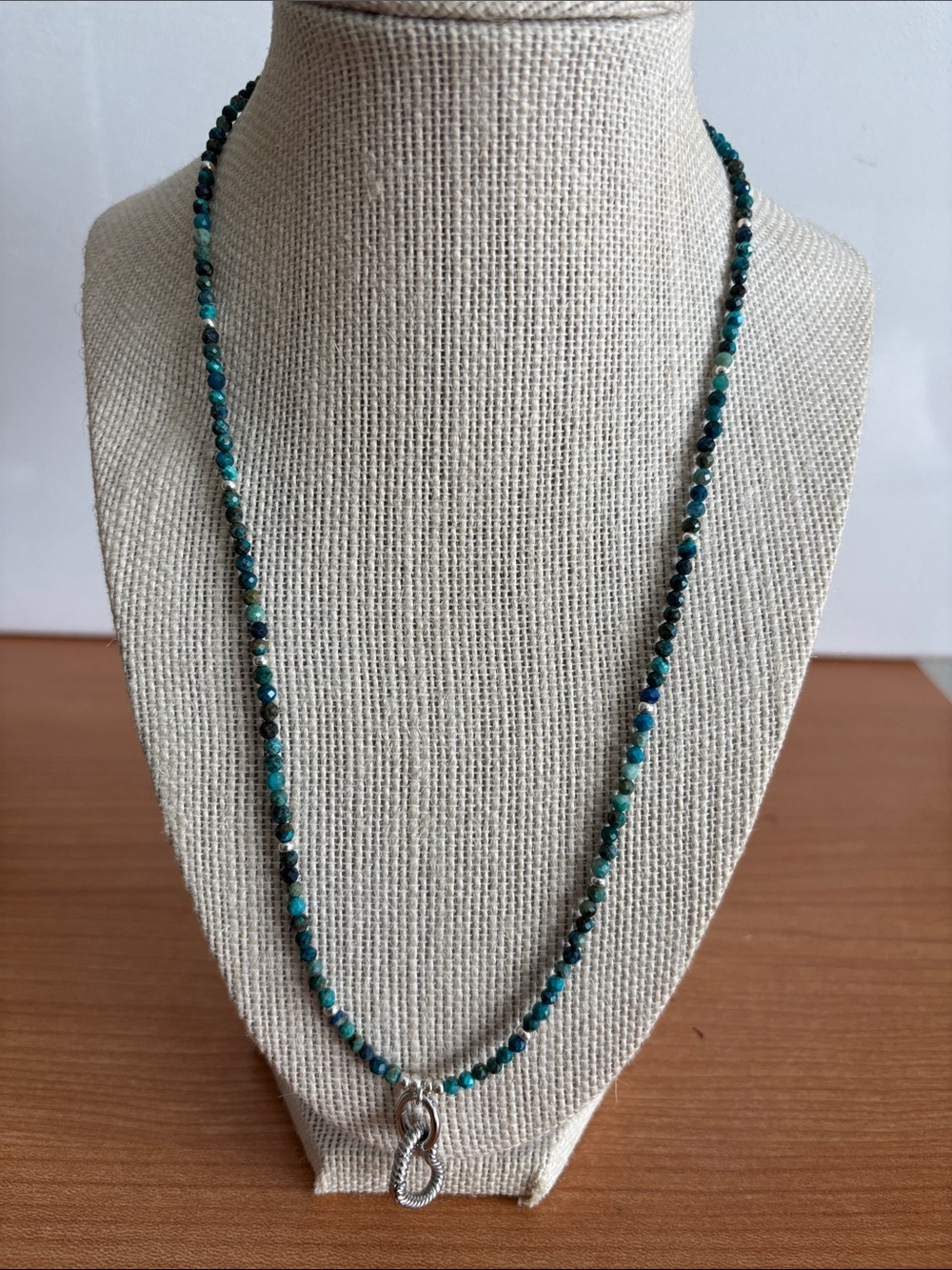 Teal Beaded Necklace with Silver S Hook Pendant - Women Jewelry
